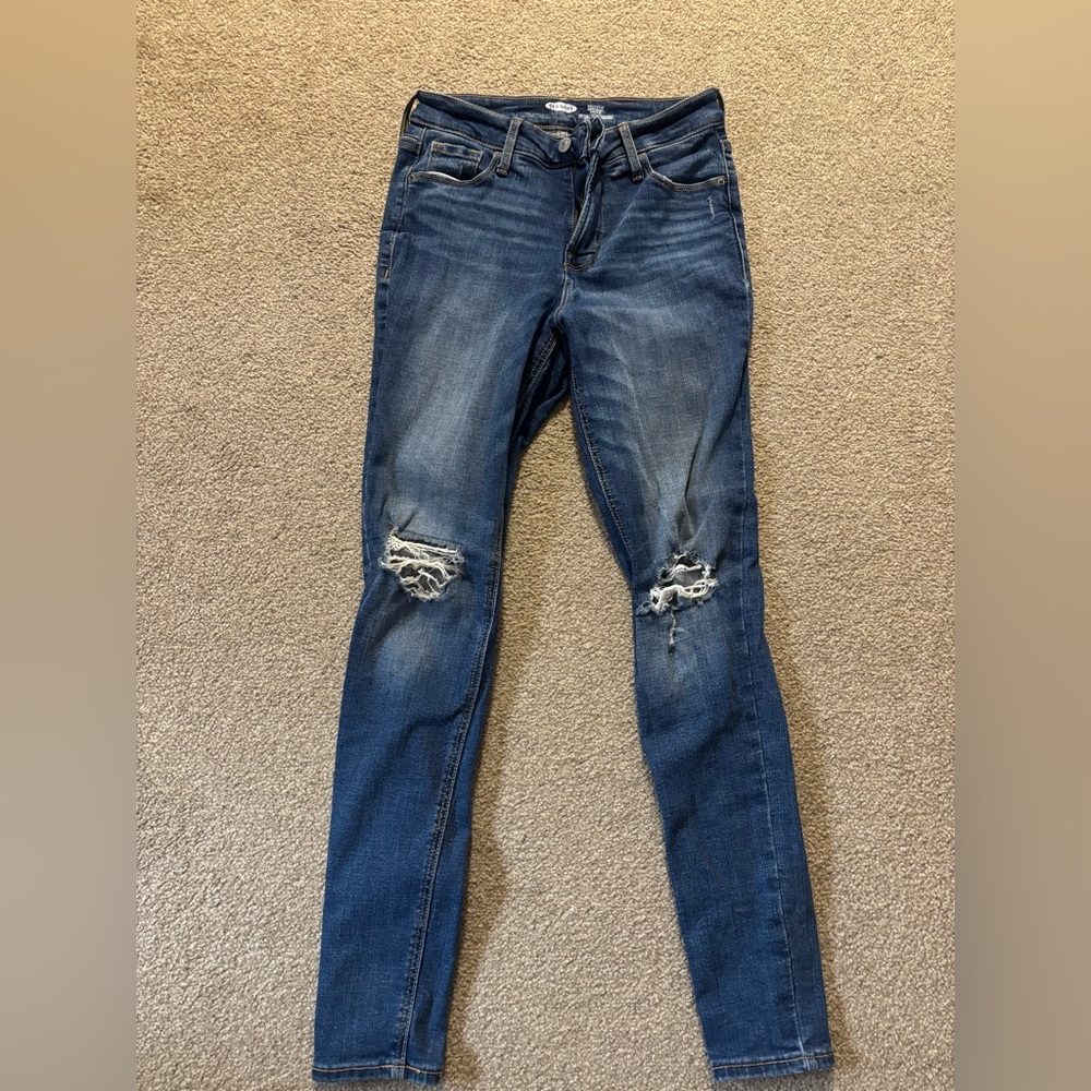 Old Navy Dark Blue Distressed Skinny Jeans- Rockstar high rise